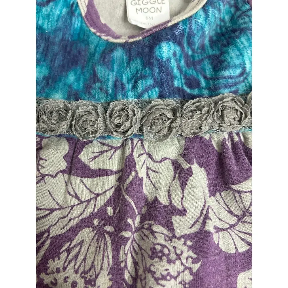 Giggle Moon Girls 6 Months Two Piece Outfit Purple Gray Blue Floral